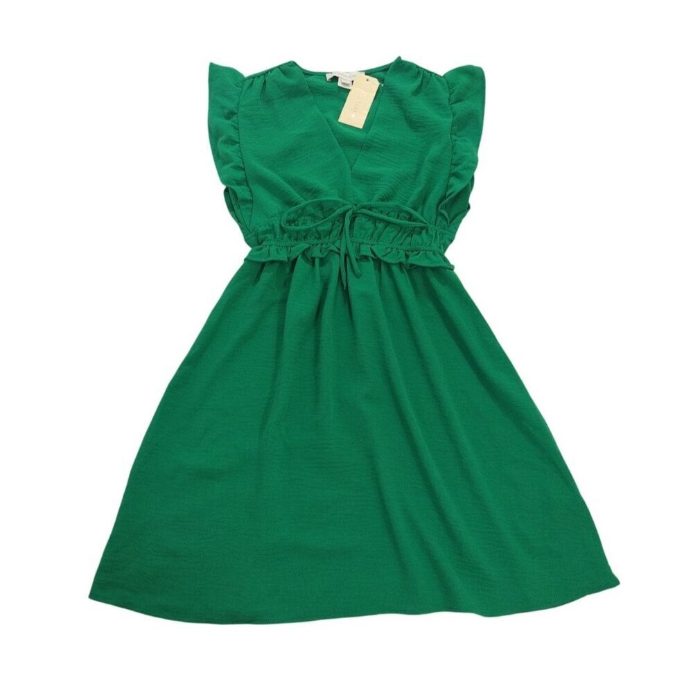 Monteau Womens Green Ruffle Sleeve Midi Dress S Polyester, Nwt.